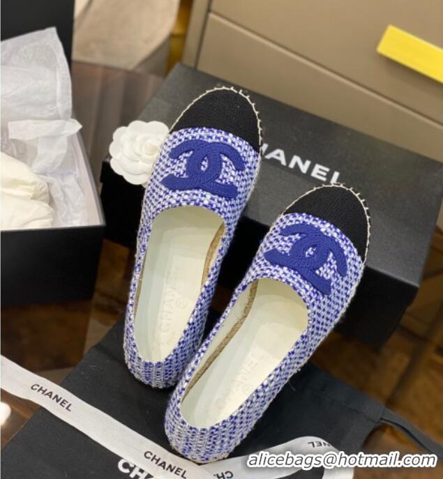 New Style Chanel Embroidered CC Tweed Espadrilles 031055 Purple 2021