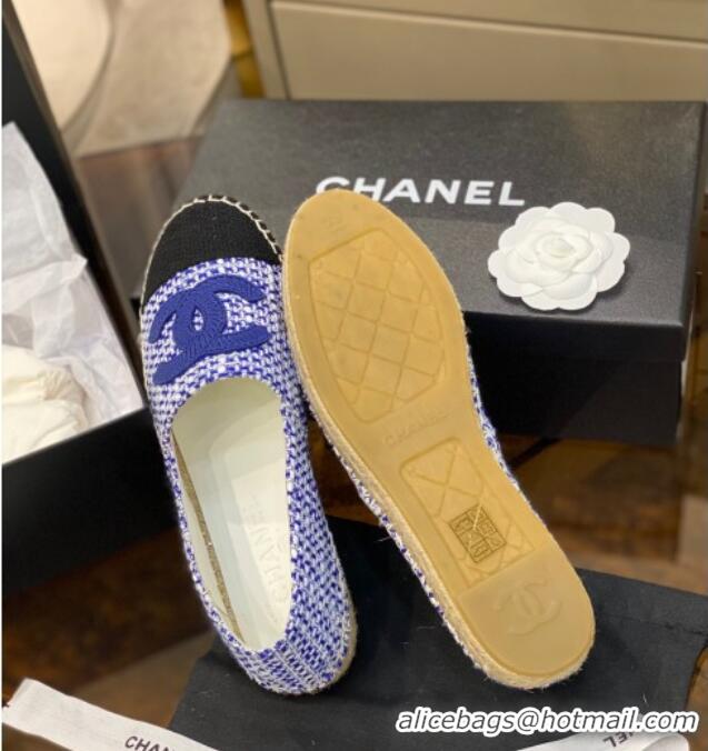 New Style Chanel Embroidered CC Tweed Espadrilles 031055 Purple 2021