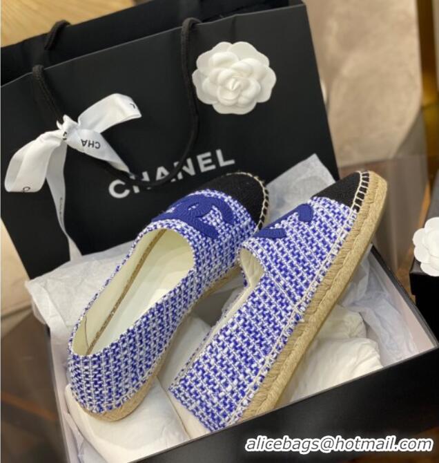 New Style Chanel Embroidered CC Tweed Espadrilles 031055 Purple 2021