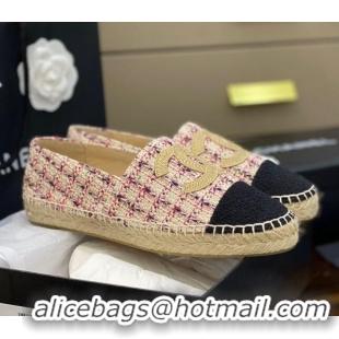 Classic Hot Chanel Embroidered CC Tweed Espadrilles 031055 Pink 2021