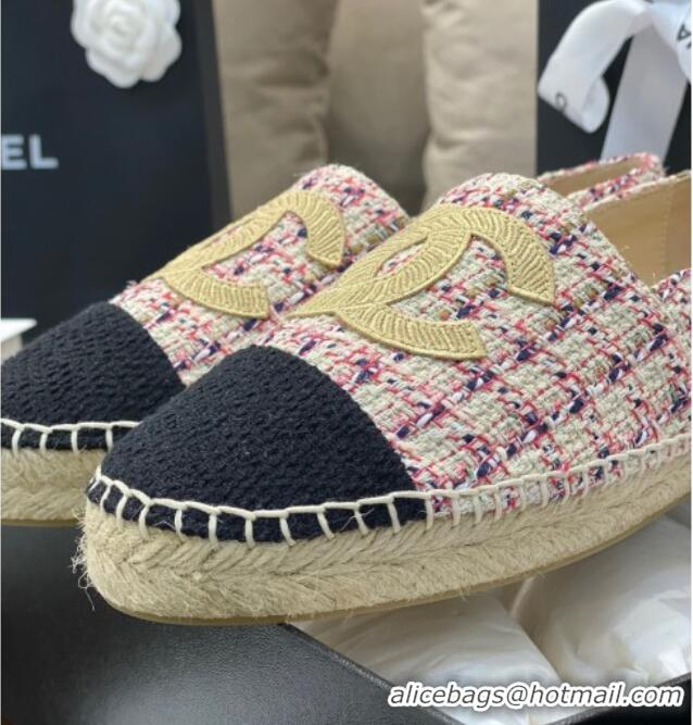 Classic Hot Chanel Embroidered CC Tweed Espadrilles 031055 Pink 2021