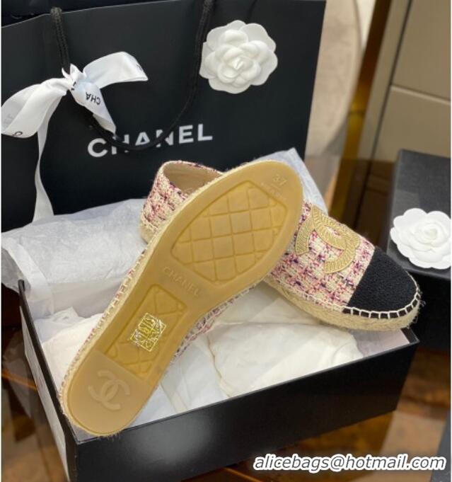 Classic Hot Chanel Embroidered CC Tweed Espadrilles 031055 Pink 2021