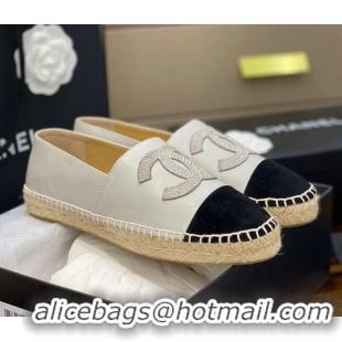 Best Price Chanel Embroidered CC Lambskin Espadrilles 031058 White 2021