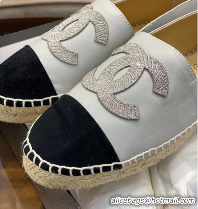 Best Price Chanel Embroidered CC Lambskin Espadrilles 031058 White 2021