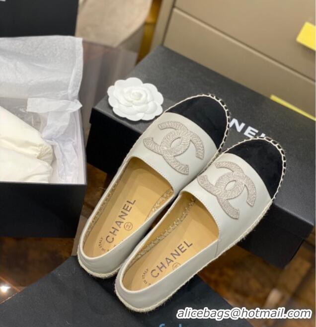 Best Price Chanel Embroidered CC Lambskin Espadrilles 031058 White 2021