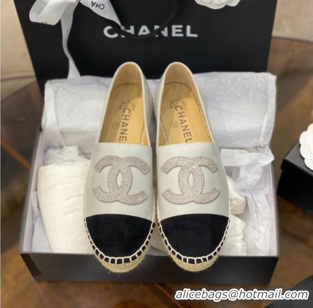 Best Price Chanel Embroidered CC Lambskin Espadrilles 031058 White 2021