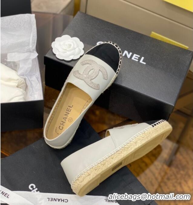 Best Price Chanel Embroidered CC Lambskin Espadrilles 031058 White 2021