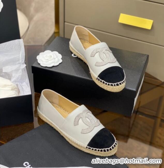 Best Price Chanel Embroidered CC Lambskin Espadrilles 031058 White 2021