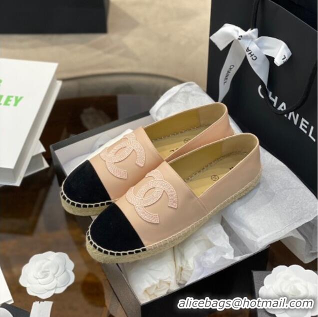 Luxury Chanel Embroidered CC Lambskin Espadrilles 031058 Nude 2021