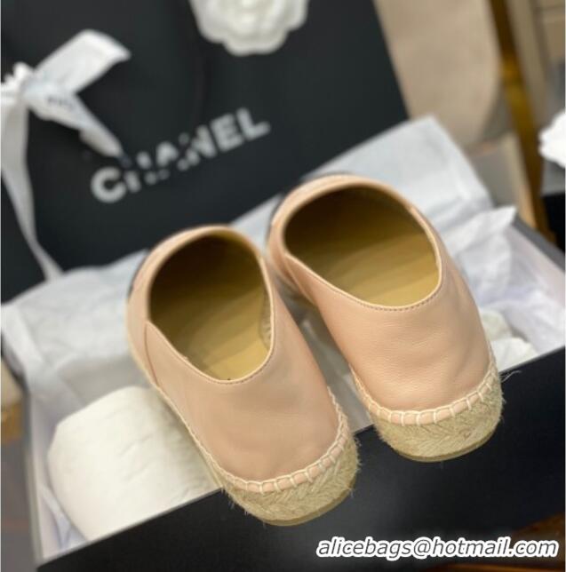 Luxury Chanel Embroidered CC Lambskin Espadrilles 031058 Nude 2021