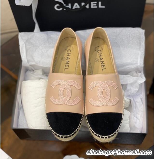 Luxury Chanel Embroidered CC Lambskin Espadrilles 031058 Nude 2021