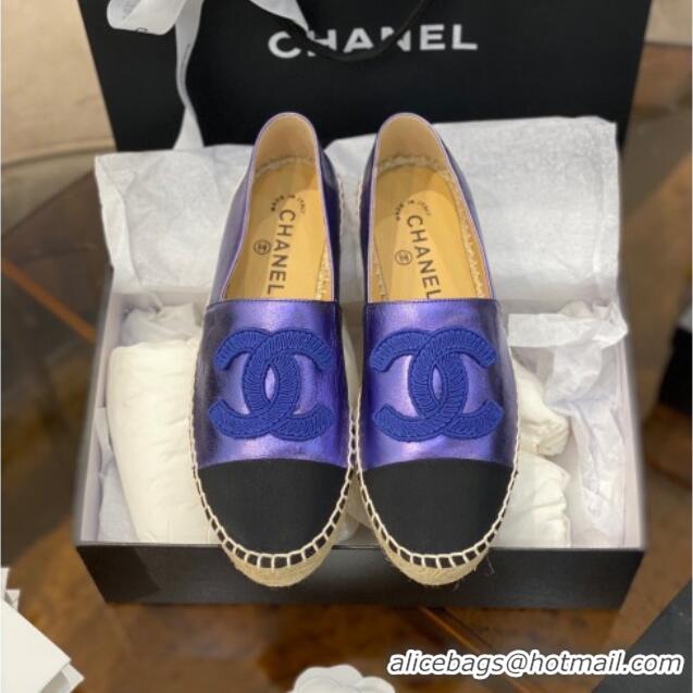 Shop Duplicate Chanel Embroidered CC Lambskin Espadrilles 031058 Purple 2021