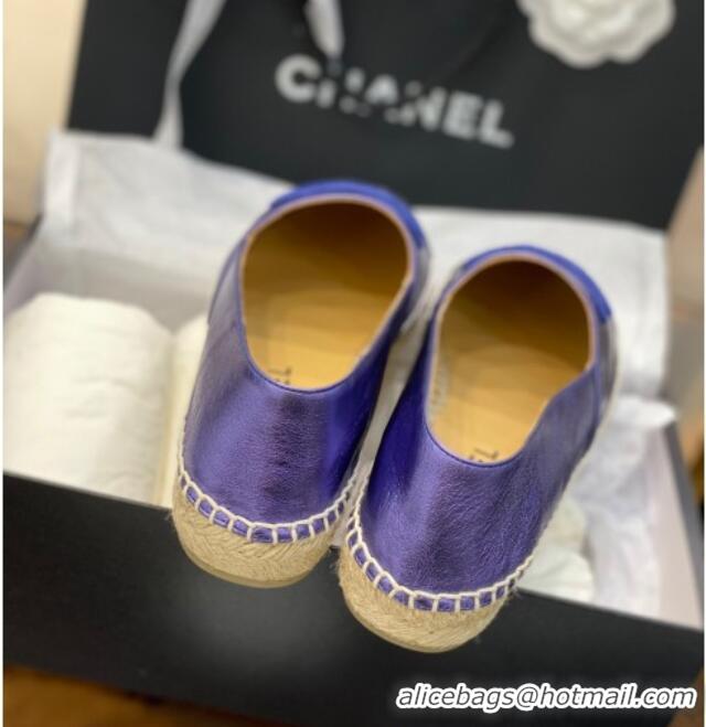 Shop Duplicate Chanel Embroidered CC Lambskin Espadrilles 031058 Purple 2021