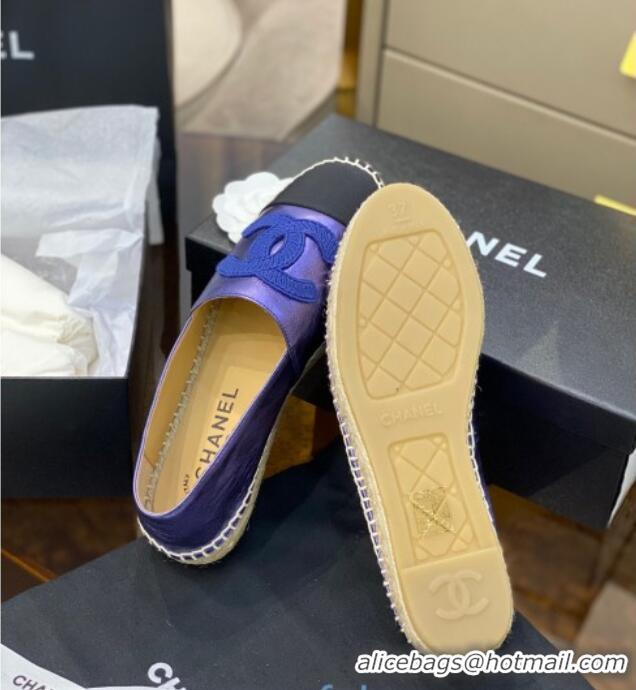 Shop Duplicate Chanel Embroidered CC Lambskin Espadrilles 031058 Purple 2021