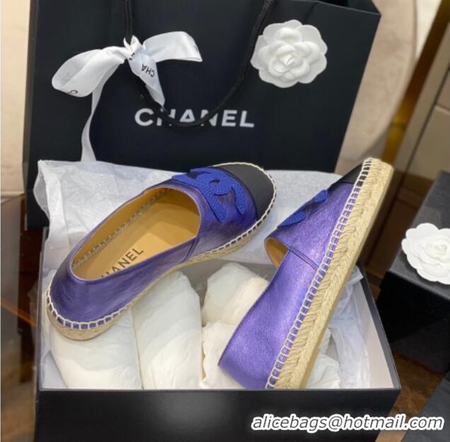 Shop Duplicate Chanel Embroidered CC Lambskin Espadrilles 031058 Purple 2021