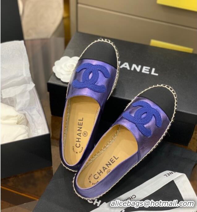 Shop Duplicate Chanel Embroidered CC Lambskin Espadrilles 031058 Purple 2021