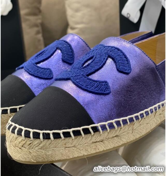 Shop Duplicate Chanel Embroidered CC Lambskin Espadrilles 031058 Purple 2021