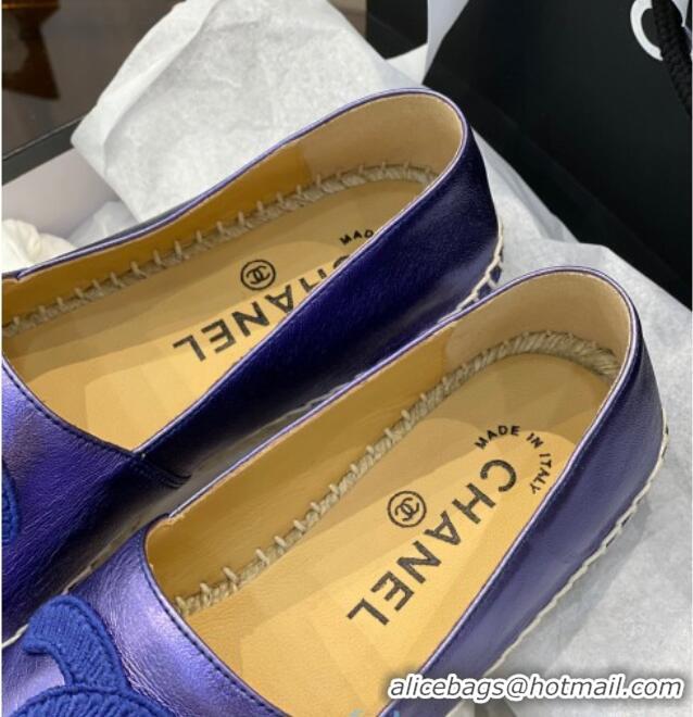 Shop Duplicate Chanel Embroidered CC Lambskin Espadrilles 031058 Purple 2021