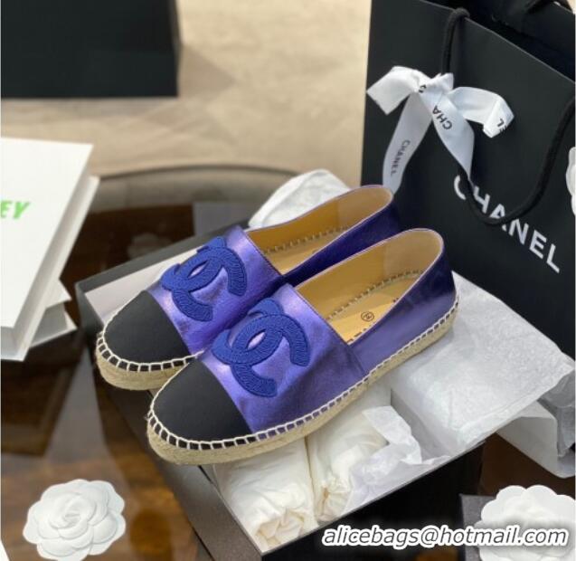 Shop Duplicate Chanel Embroidered CC Lambskin Espadrilles 031058 Purple 2021