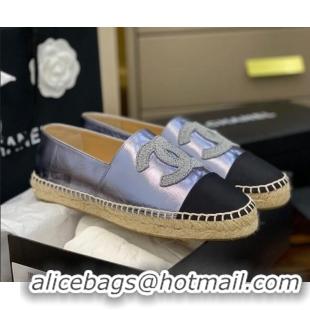 Good Product Chanel Embroidered CC Lambskin Espadrilles 031058 Silver 2021