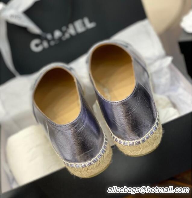 Good Product Chanel Embroidered CC Lambskin Espadrilles 031058 Silver 2021