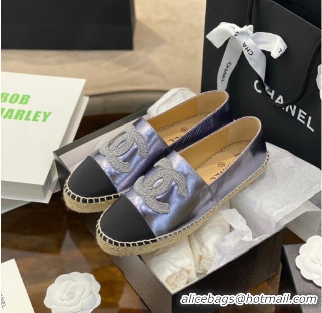 Good Product Chanel Embroidered CC Lambskin Espadrilles 031058 Silver 2021