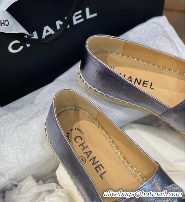 Good Product Chanel Embroidered CC Lambskin Espadrilles 031058 Silver 2021