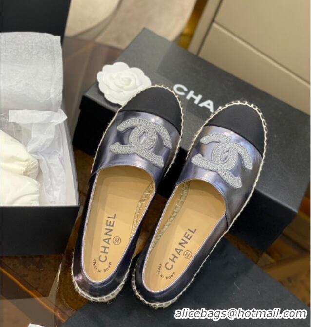 Good Product Chanel Embroidered CC Lambskin Espadrilles 031058 Silver 2021