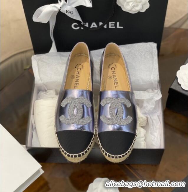 Good Product Chanel Embroidered CC Lambskin Espadrilles 031058 Silver 2021