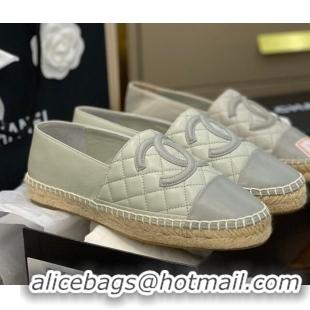 Popular Style Chanel CC Quilted Lambskin Espadrilles 031062 Light Gray 2021 34