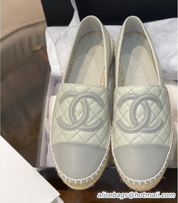 Popular Style Chanel CC Quilted Lambskin Espadrilles 031062 Light Gray 2021 34