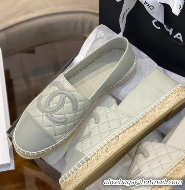 Popular Style Chanel CC Quilted Lambskin Espadrilles 031062 Light Gray 2021 34