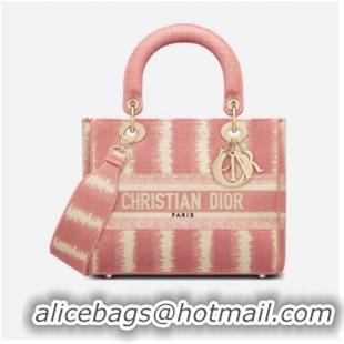 Buy Cheap DIOR MEDIUM LADY D-LITE BAG Pink D-Stripes Embroidery M0565