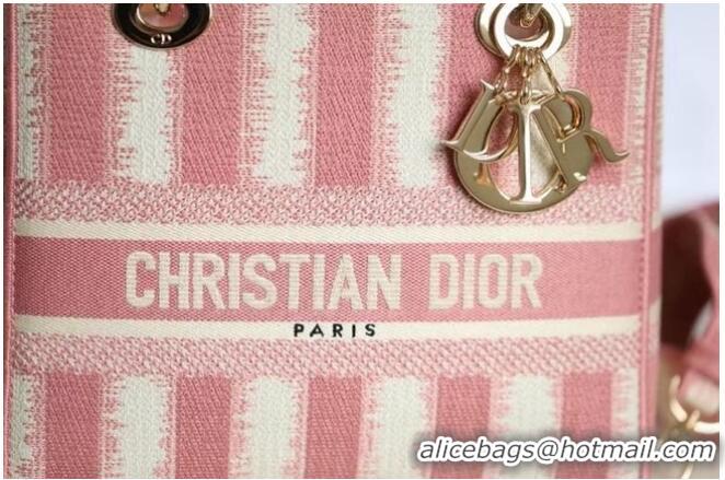 Buy Cheap DIOR MEDIUM LADY D-LITE BAG Pink D-Stripes Embroidery M0565