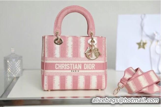 Buy Cheap DIOR MEDIUM LADY D-LITE BAG Pink D-Stripes Embroidery M0565