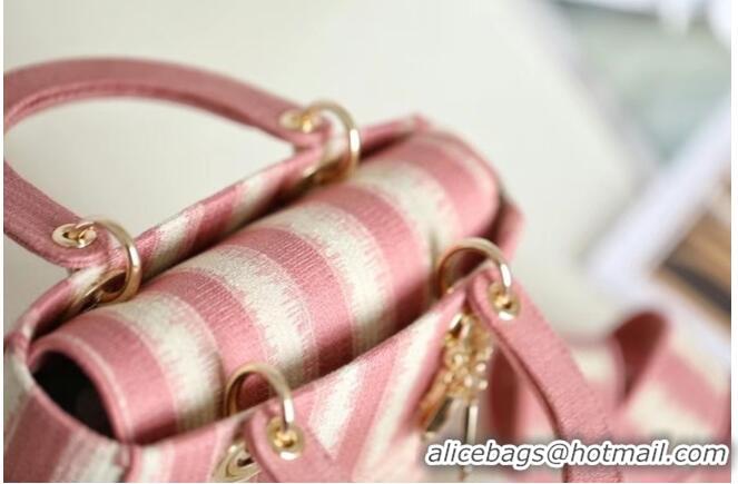 Buy Cheap DIOR MEDIUM LADY D-LITE BAG Pink D-Stripes Embroidery M0565