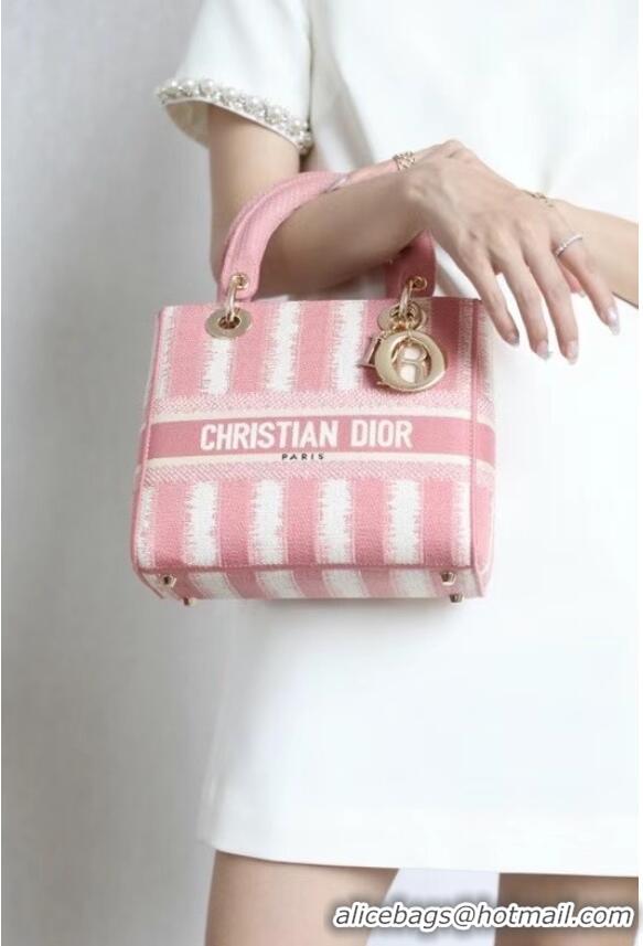 Buy Cheap DIOR MEDIUM LADY D-LITE BAG Pink D-Stripes Embroidery M0565