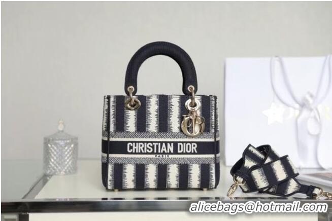 Discount DIOR MEDIUM LADY D-LITE BAG Blue D-Stripes Embroidery M0565