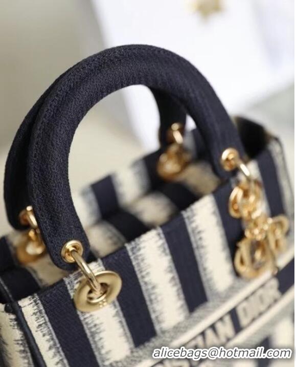 Discount DIOR MEDIUM LADY D-LITE BAG Blue D-Stripes Embroidery M0565