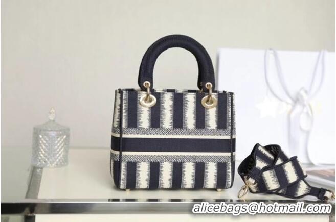 Discount DIOR MEDIUM LADY D-LITE BAG Blue D-Stripes Embroidery M0565