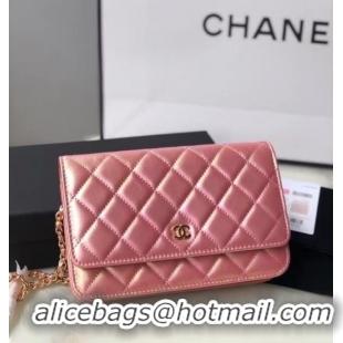 Buy Cheap Chanel Iridescent Calfskin Chain Wallet 33814 pink