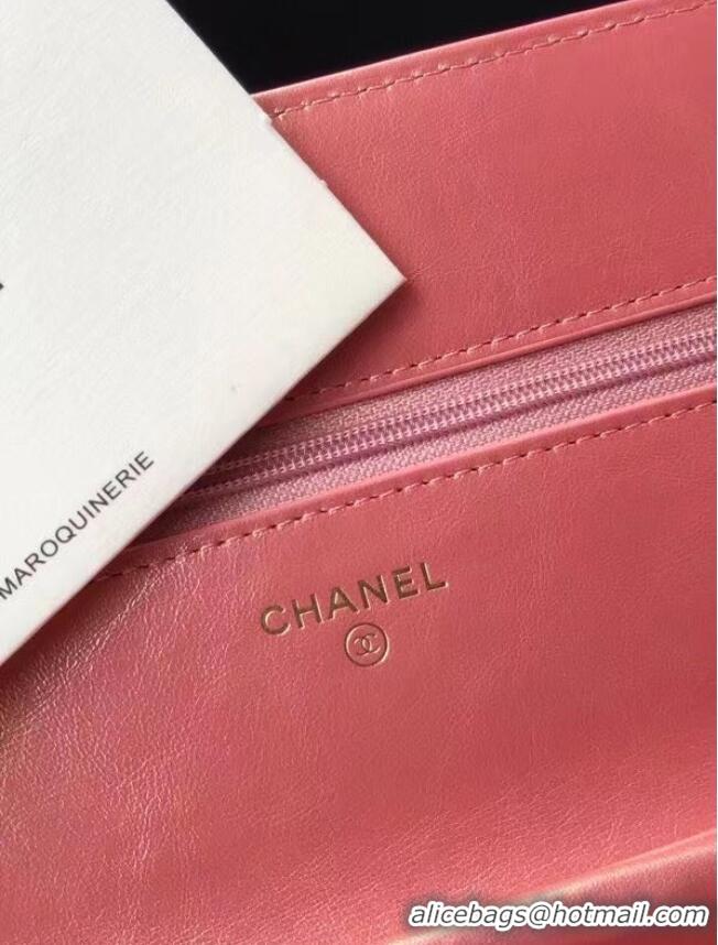 Buy Cheap Chanel Iridescent Calfskin Chain Wallet 33814 pink