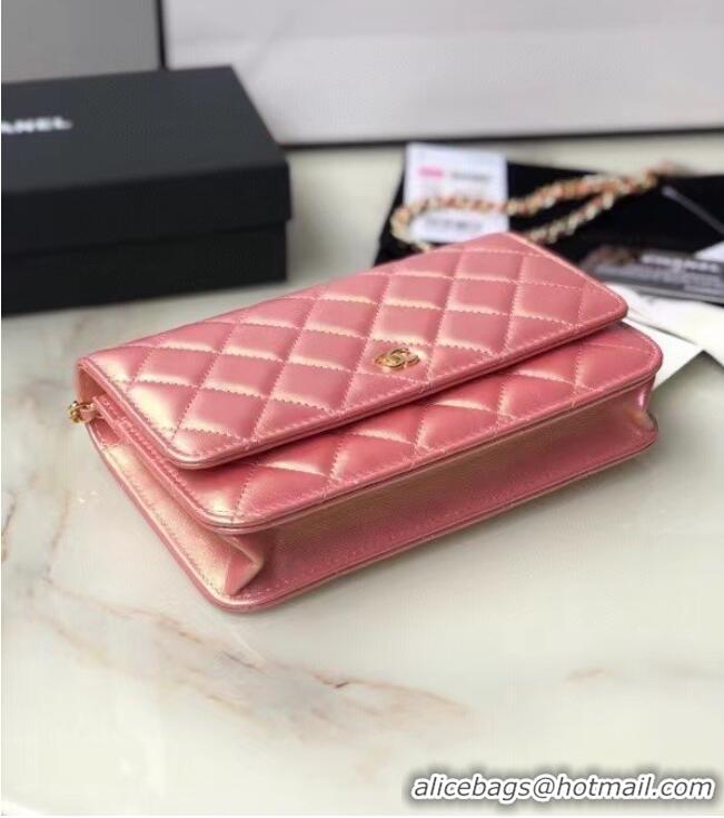 Buy Cheap Chanel Iridescent Calfskin Chain Wallet 33814 pink