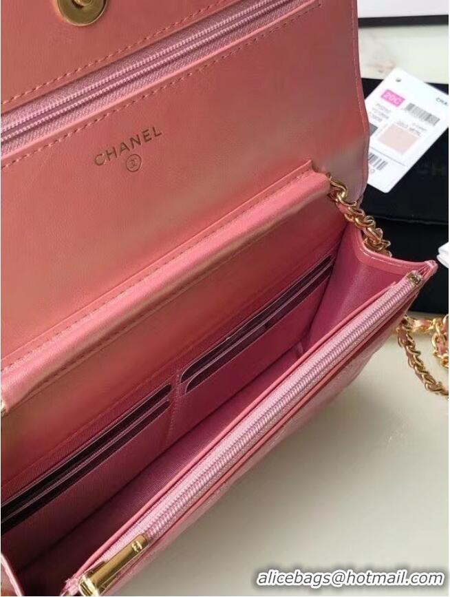 Buy Cheap Chanel Iridescent Calfskin Chain Wallet 33814 pink