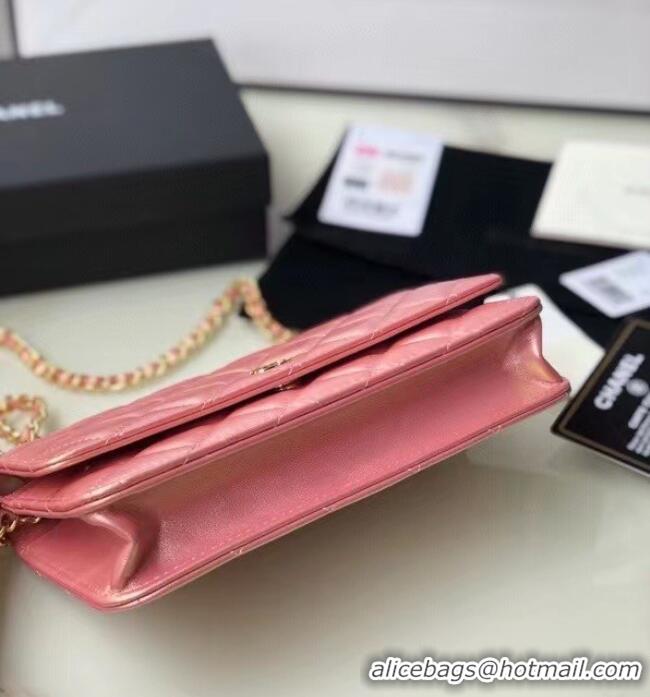 Buy Cheap Chanel Iridescent Calfskin Chain Wallet 33814 pink