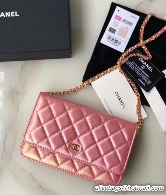 Buy Cheap Chanel Iridescent Calfskin Chain Wallet 33814 pink