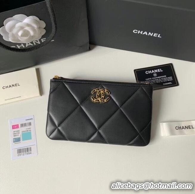 Luxury Discount CHANEL 19 Sheepskin Original Leather Carry on bag AP1059 black