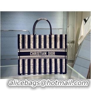 Unique Grade DIOR BOOK TOTE Blue D-Stripes Embroidery M1286Z