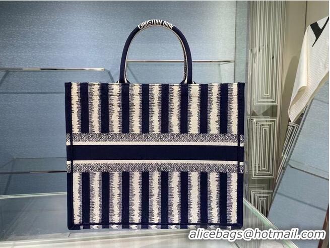 Unique Grade DIOR BOOK TOTE Blue D-Stripes Embroidery M1286Z