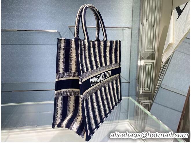 Unique Grade DIOR BOOK TOTE Blue D-Stripes Embroidery M1286Z